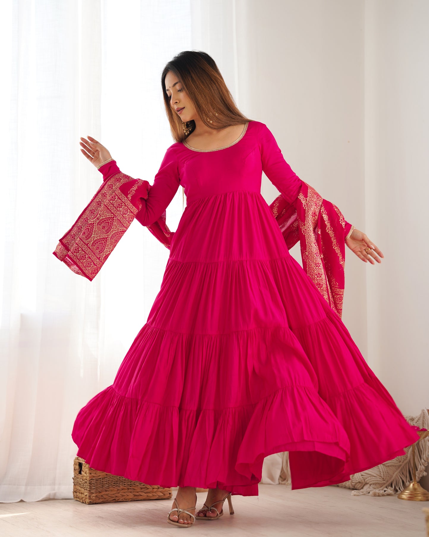 PURE ROMANSILK CHANDERI FABRIC FULLY FLAIR ANARKALI