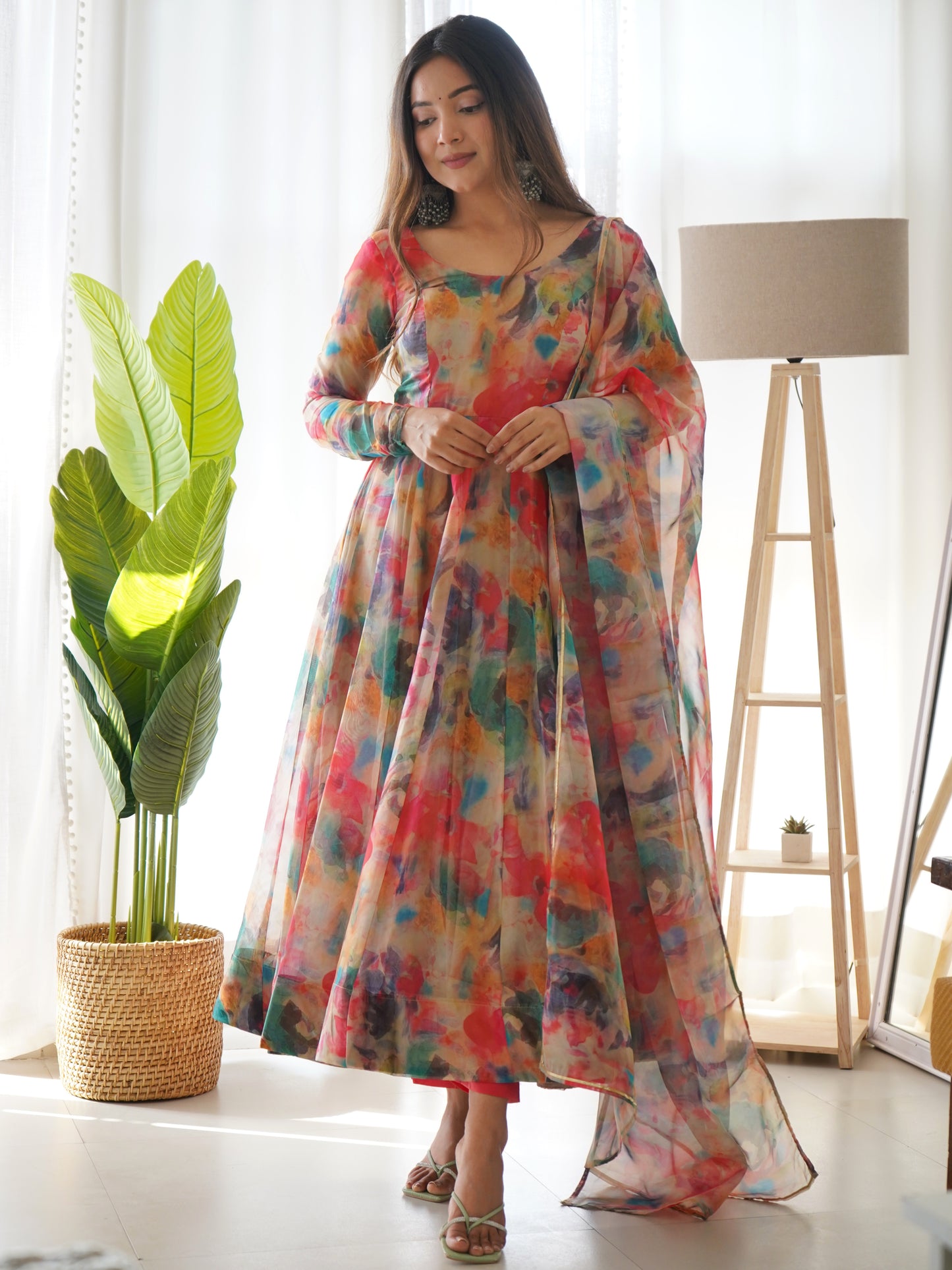 TABBY ORGANJA SILK FLAIR KALI PATTERN ANARKALLI SET