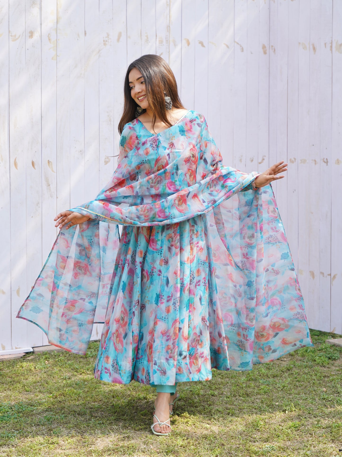 TABBY ORGANJA SILK FLAIR KALI PATTERN ANARKALLI SET