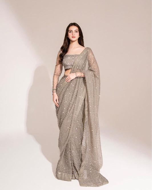 Georgette Swarovski Diamond Work Saree Set