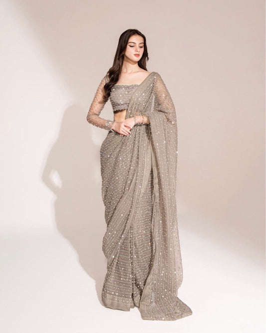 Georgette Swarovski Diamond Work Saree Set