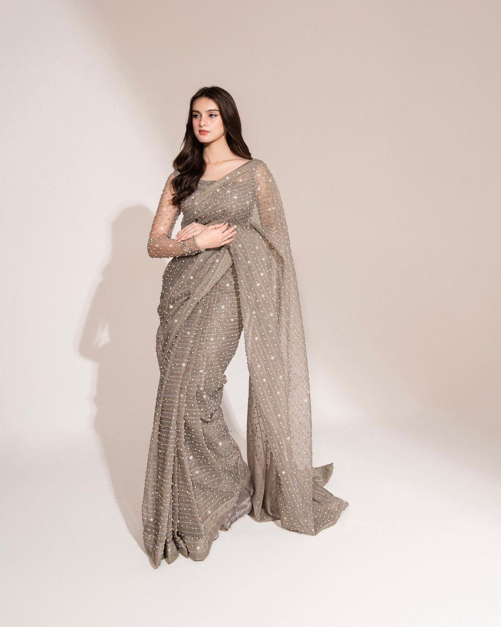 Georgette Swarovski Diamond Work Saree Set
