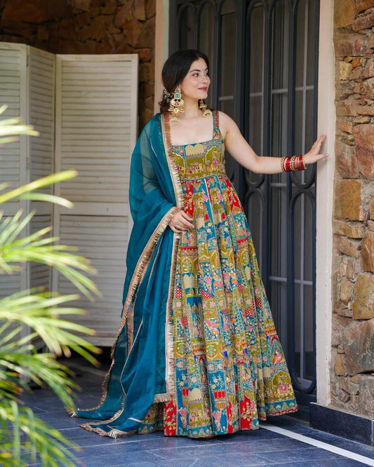 Digital Printed Cotton Anarkali Gown Set
