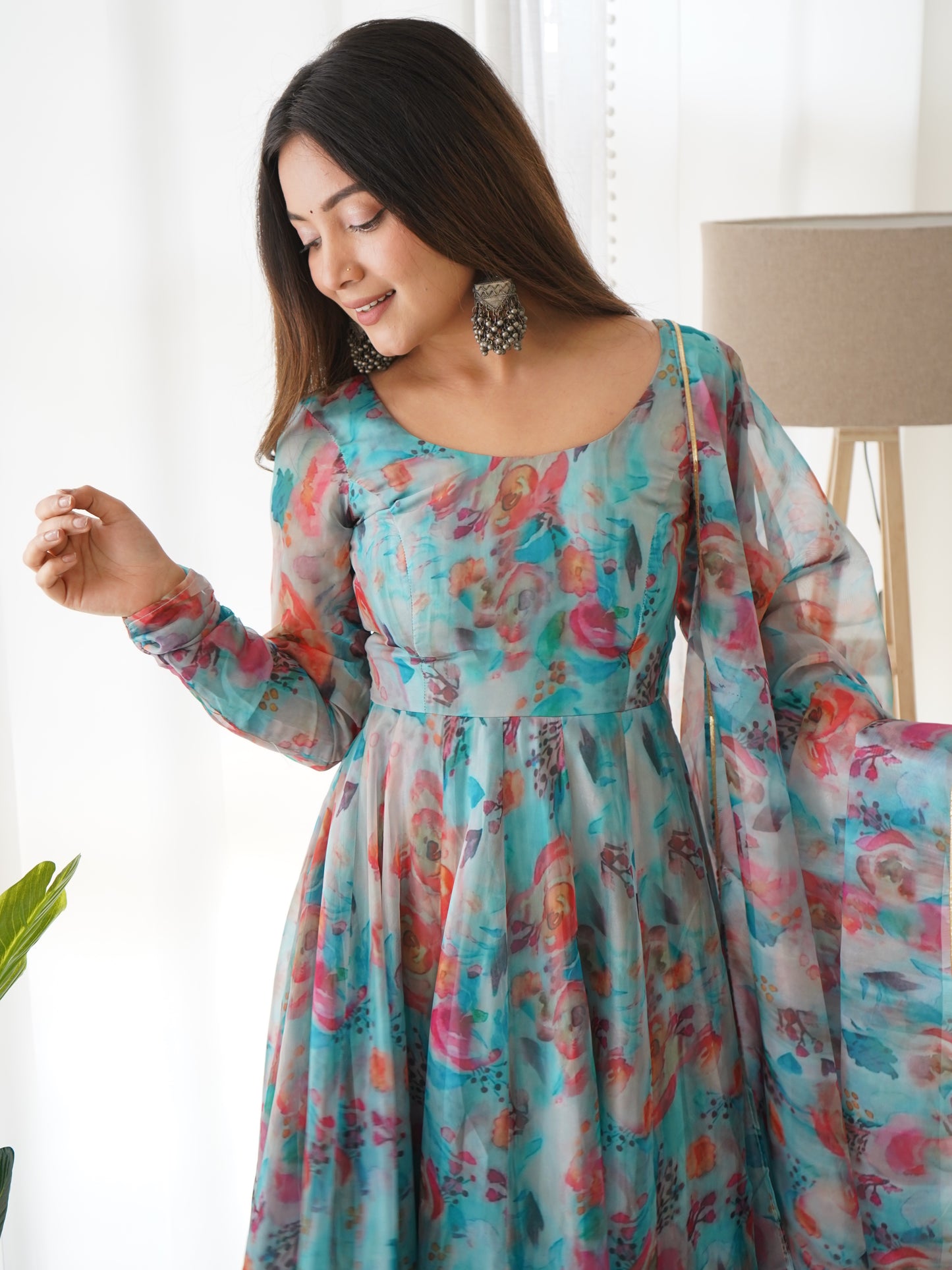 TABBY ORGANJA SILK FLAIR KALI PATTERN ANARKALLI SET