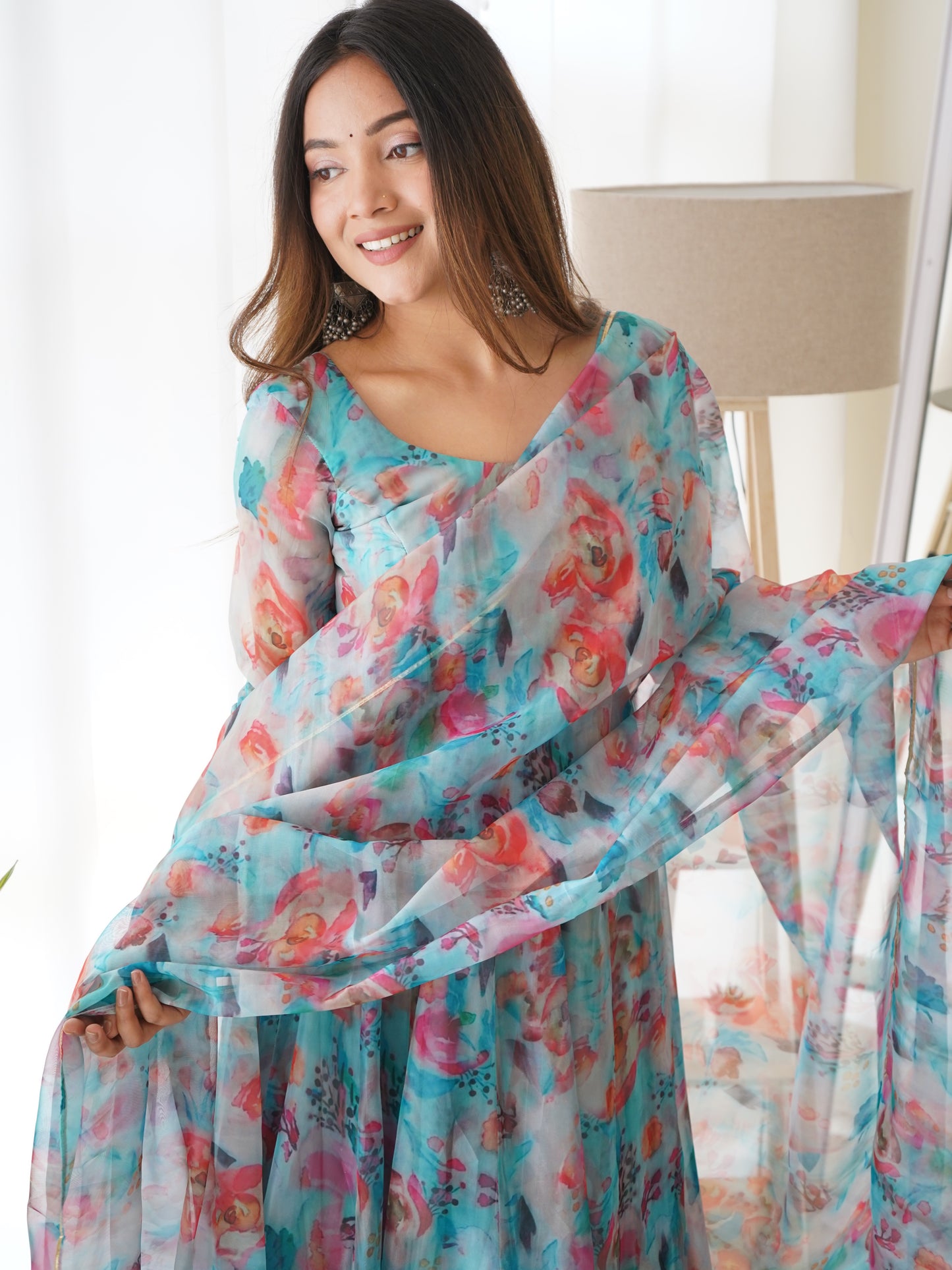 TABBY ORGANJA SILK FLAIR KALI PATTERN ANARKALLI SET