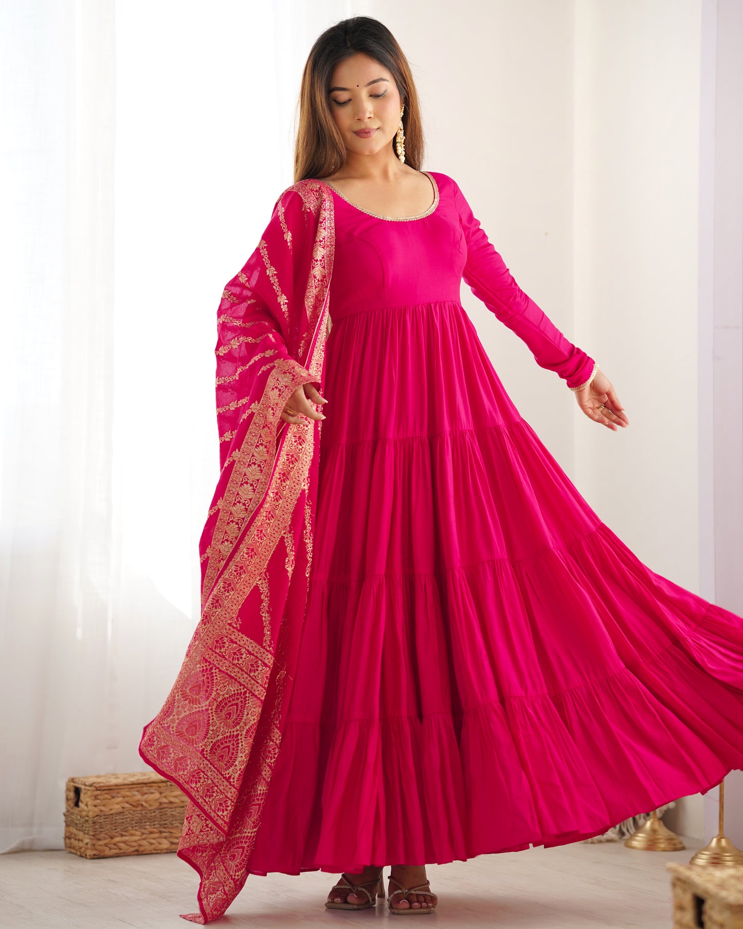 PURE ROMANSILK CHANDERI FABRIC FULLY FLAIR ANARKALI