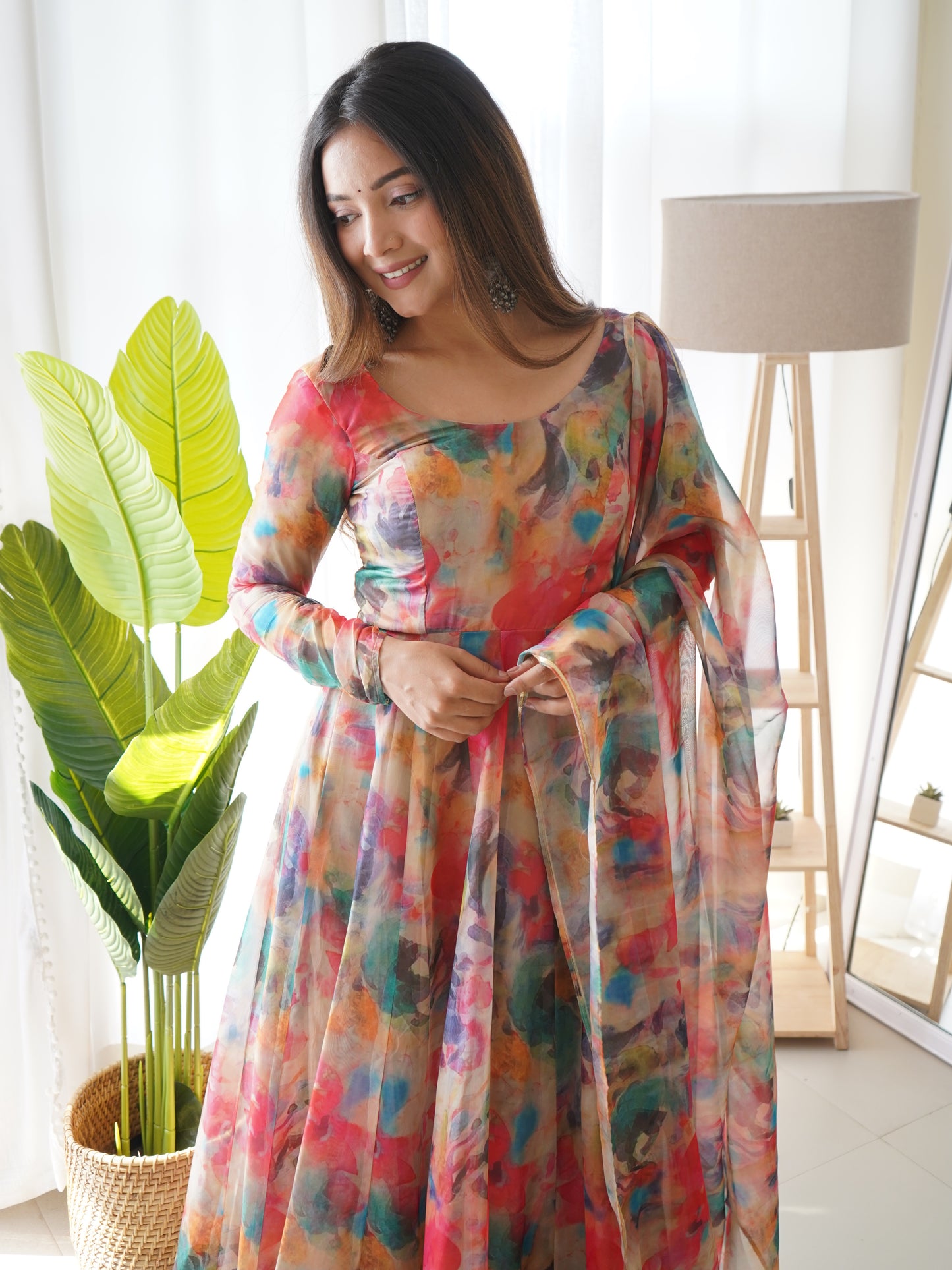 TABBY ORGANJA SILK FLAIR KALI PATTERN ANARKALLI SET