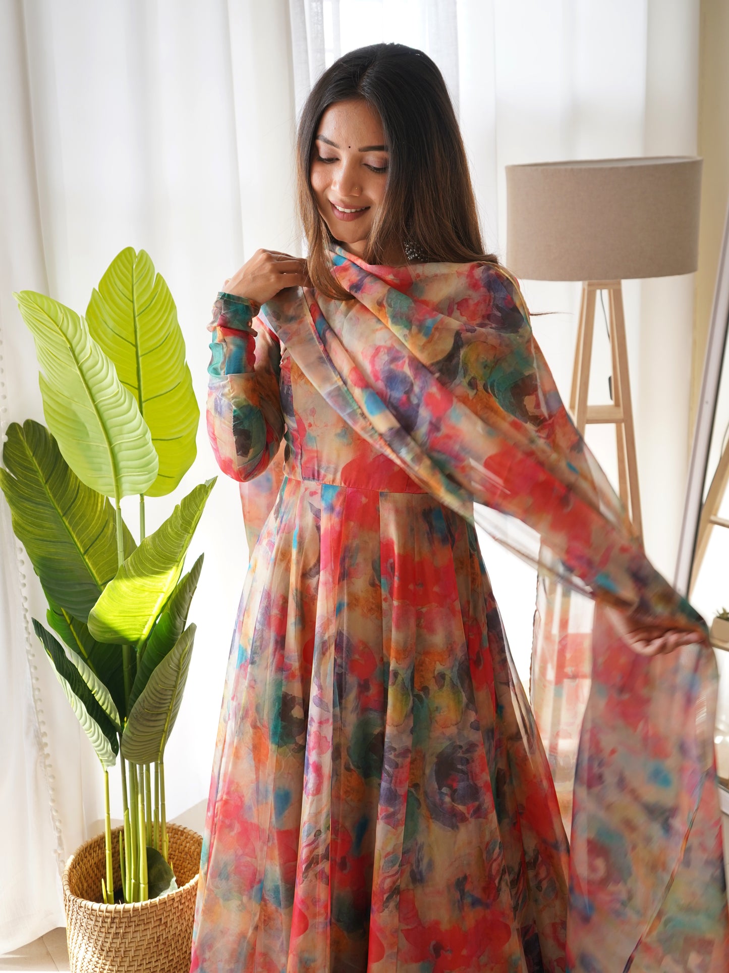 TABBY ORGANJA SILK FLAIR KALI PATTERN ANARKALLI SET