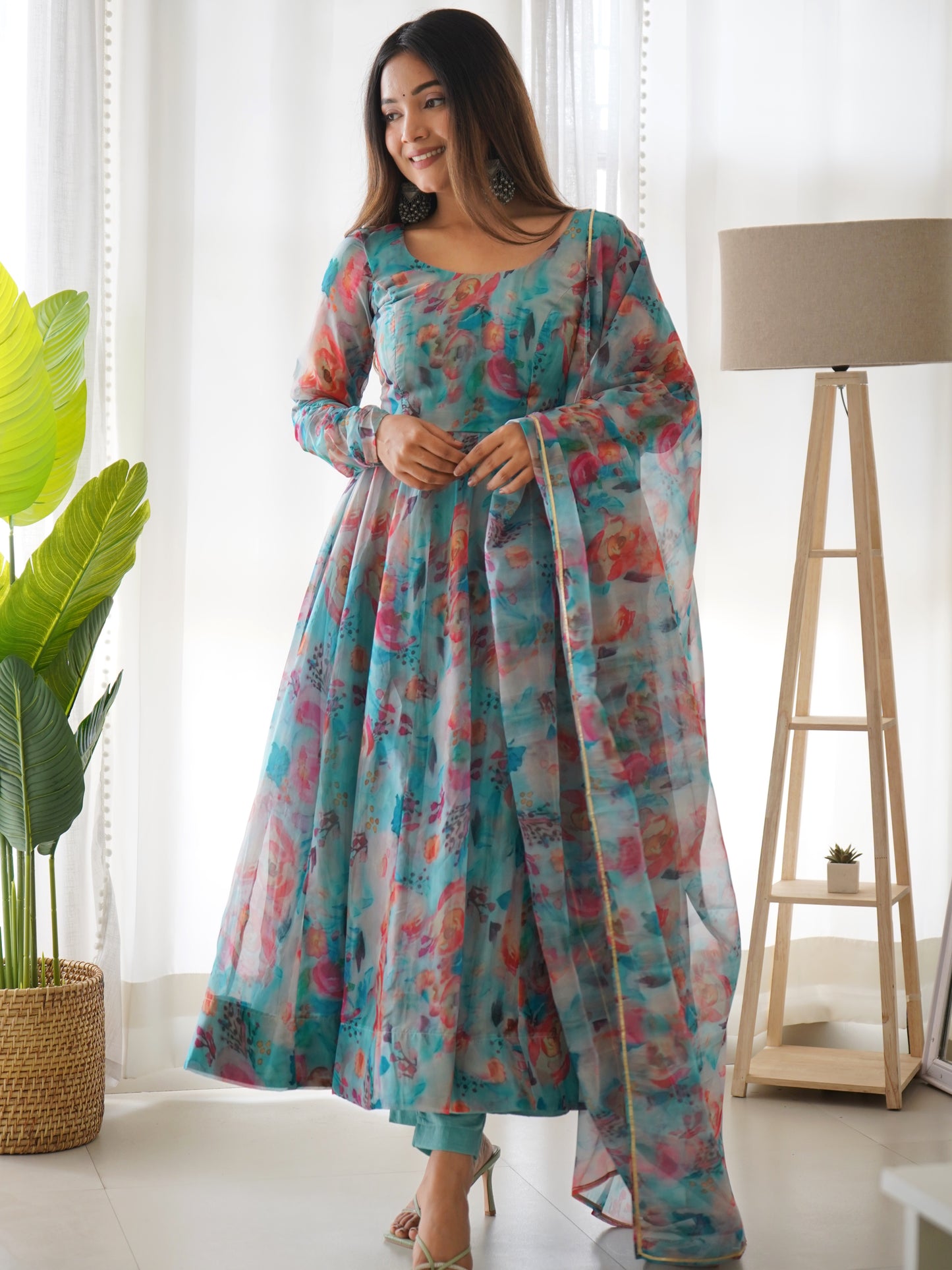 TABBY ORGANJA SILK FLAIR KALI PATTERN ANARKALLI SET