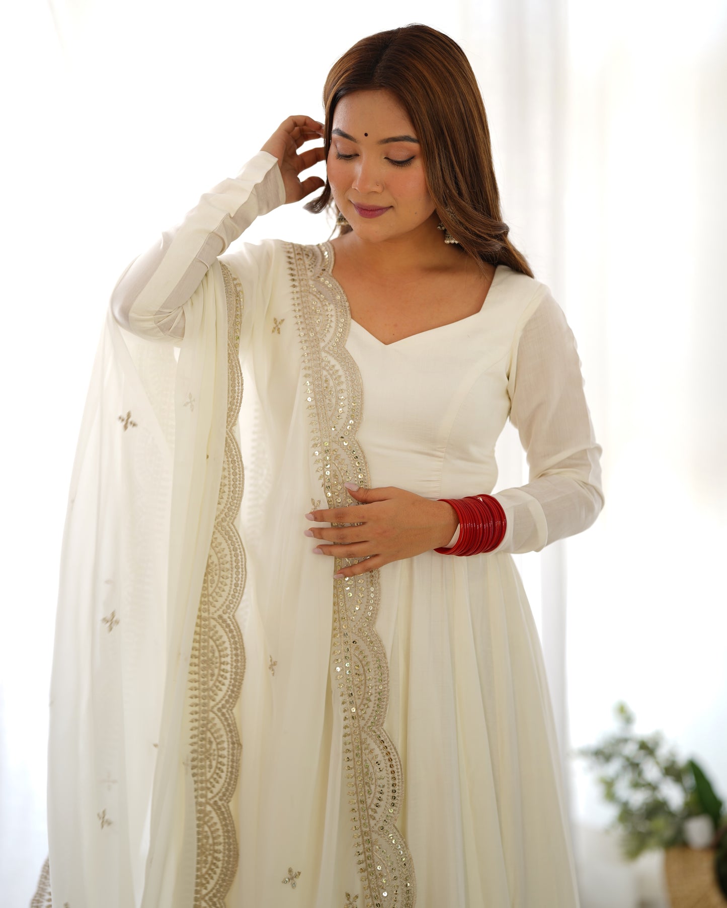 PURE ROMANSILK CHANDERI FULLY FLAIR ANARKALI SET