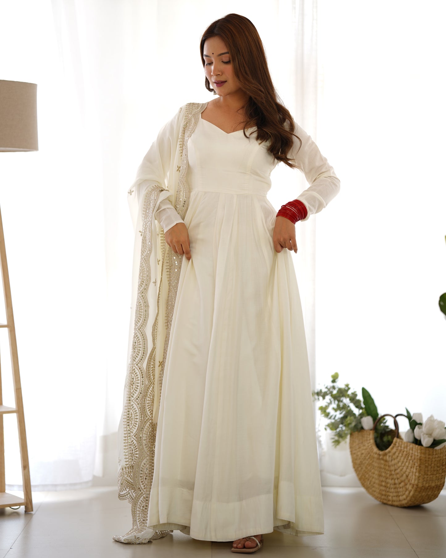 PURE ROMANSILK CHANDERI FULLY FLAIR ANARKALI SET