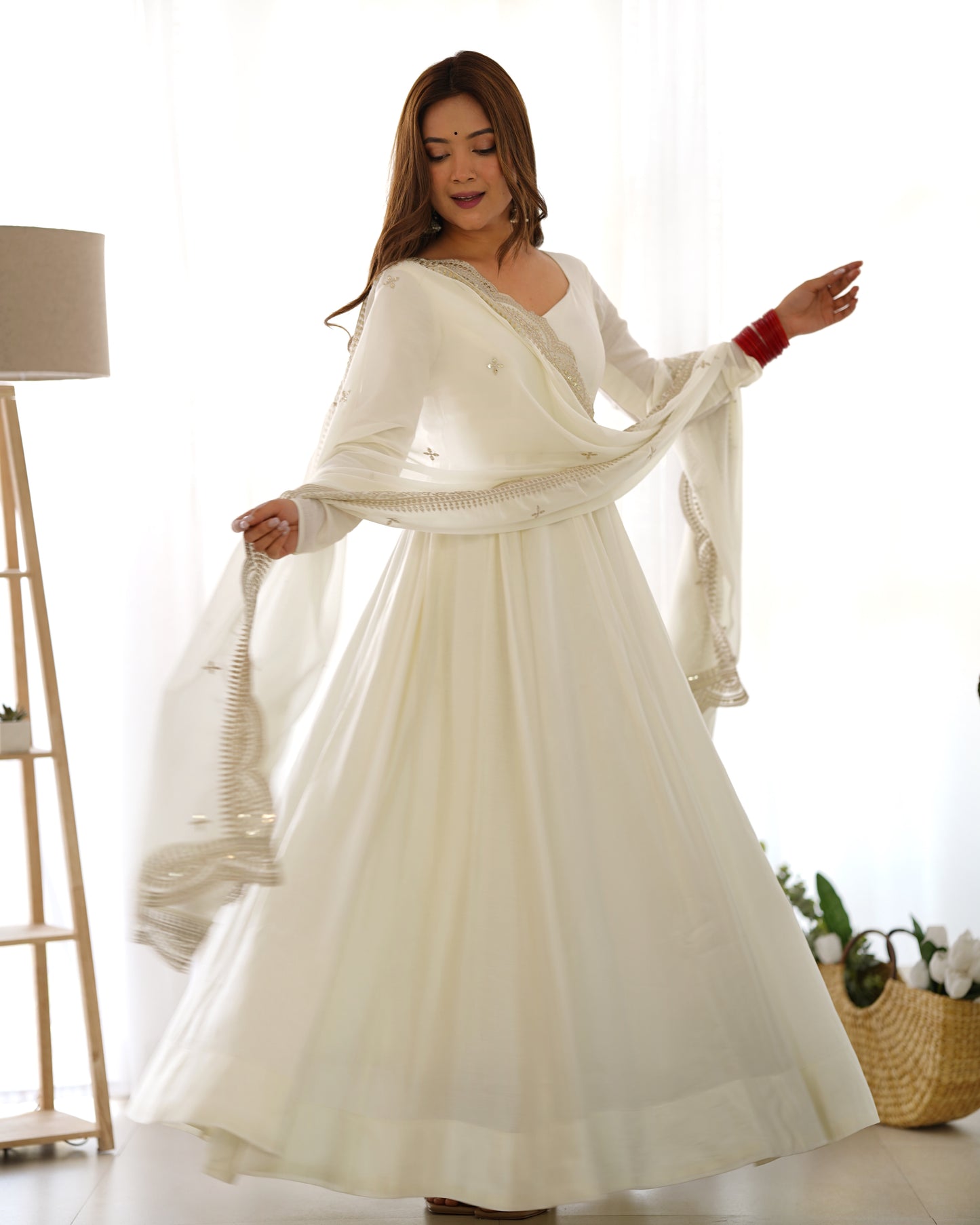 PURE ROMANSILK CHANDERI FULLY FLAIR ANARKALI SET