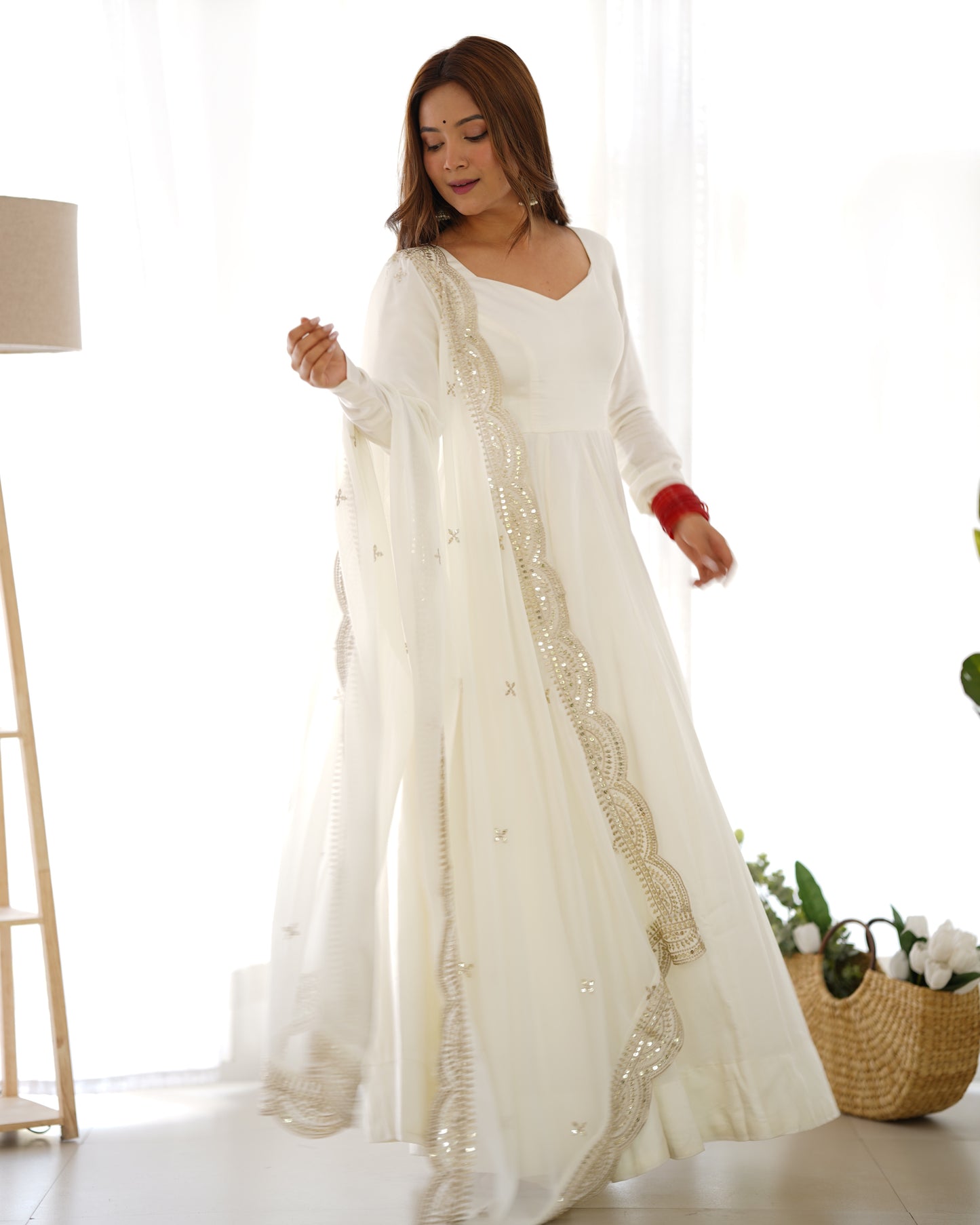 PURE ROMANSILK CHANDERI FULLY FLAIR ANARKALI SET