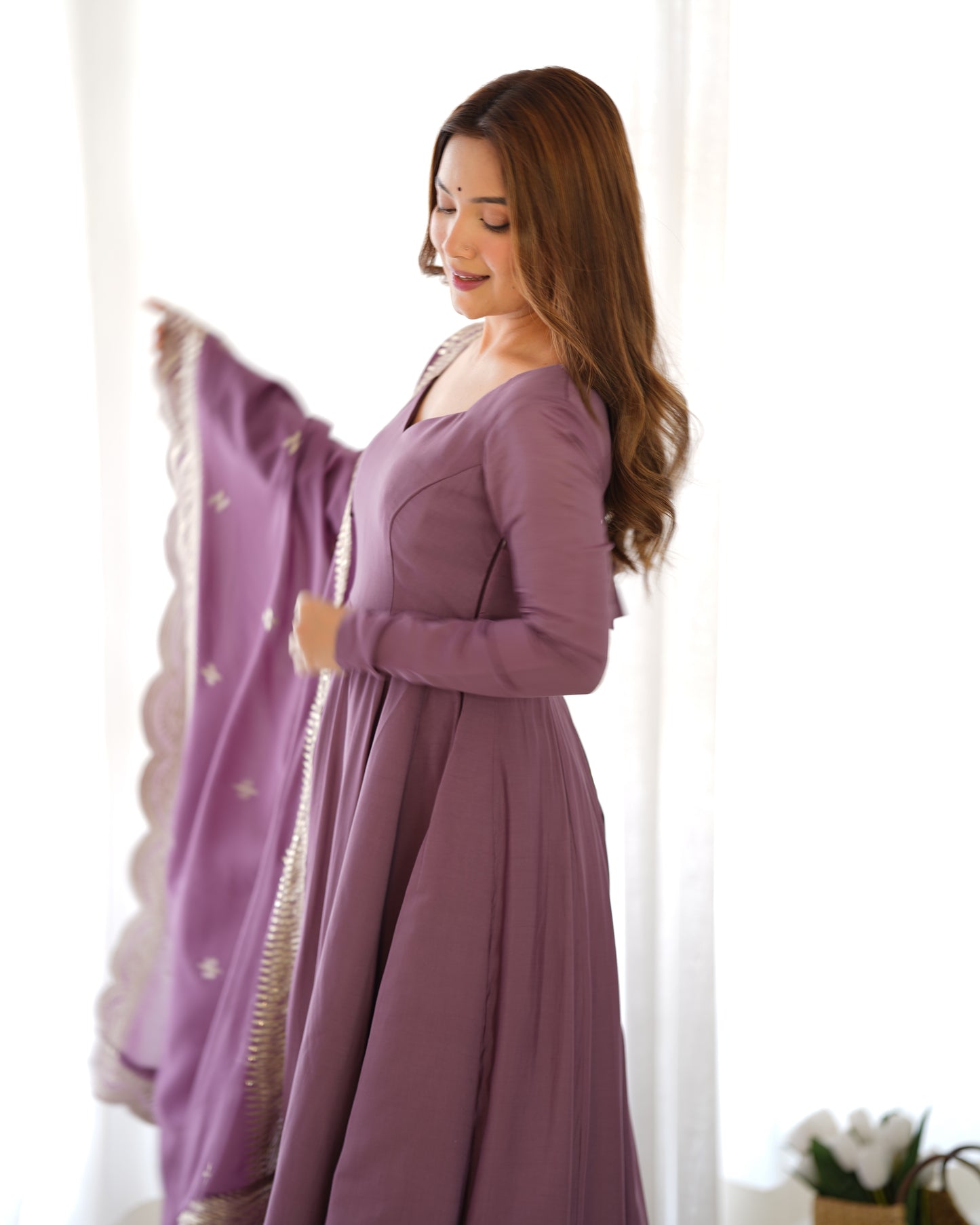 PURE ROMANSILK CHANDERI FULLY FLAIR ANARKALI SET