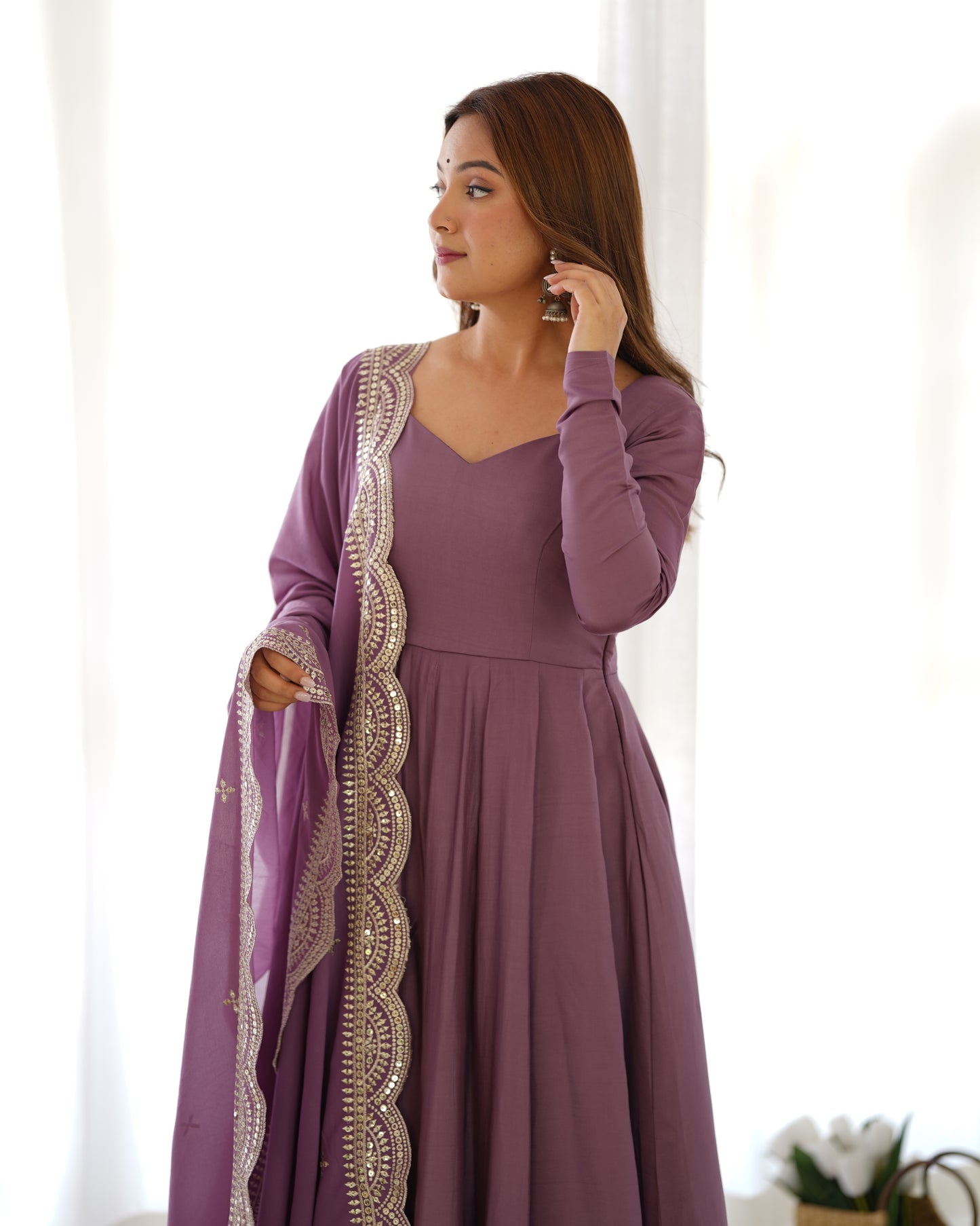 PURE ROMANSILK CHANDERI FULLY FLAIR ANARKALI SET