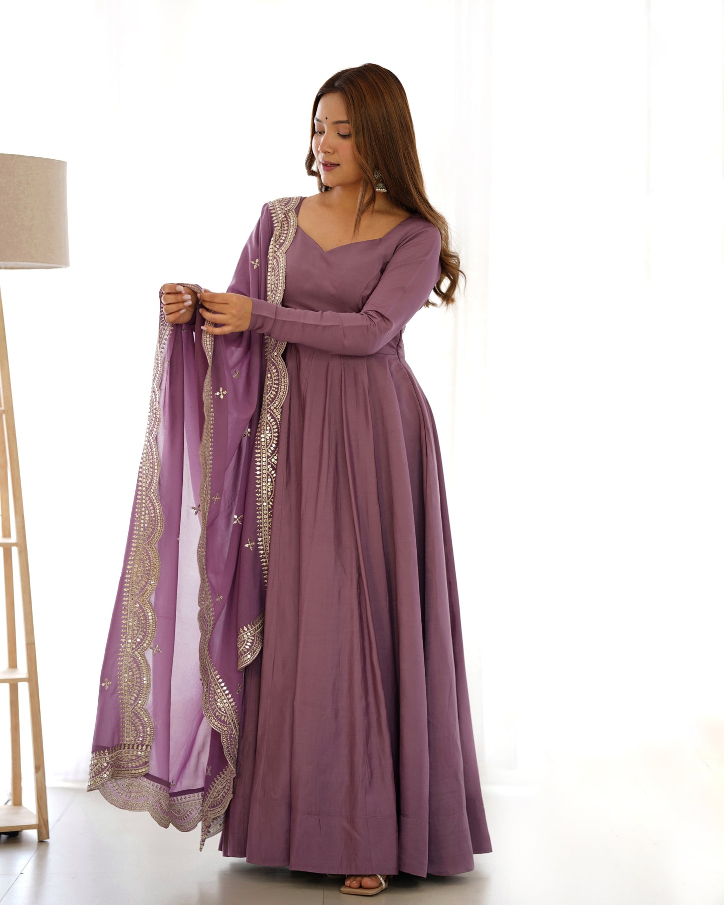 PURE ROMANSILK CHANDERI FULLY FLAIR ANARKALI SET