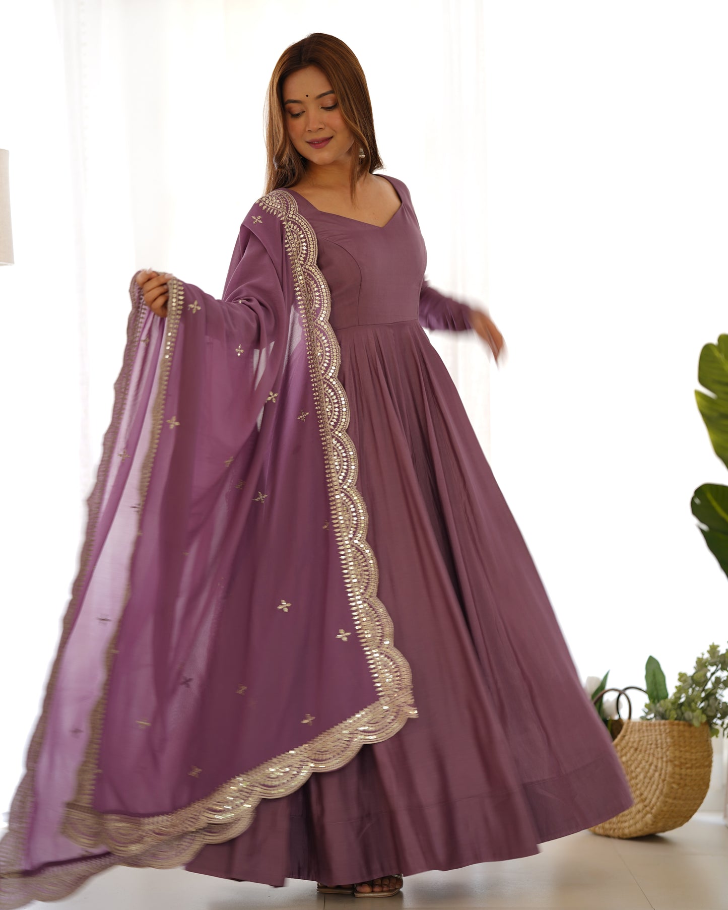 PURE ROMANSILK CHANDERI FULLY FLAIR ANARKALI SET