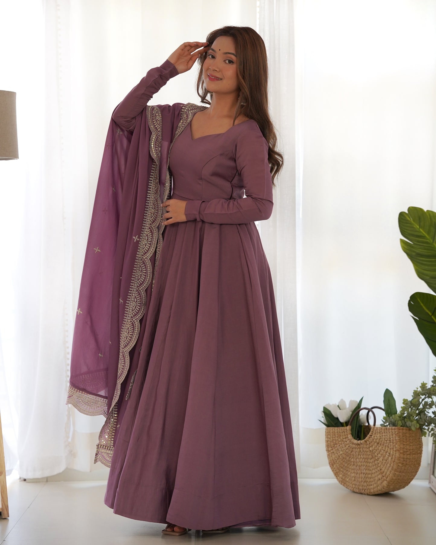 PURE ROMANSILK CHANDERI FULLY FLAIR ANARKALI SET