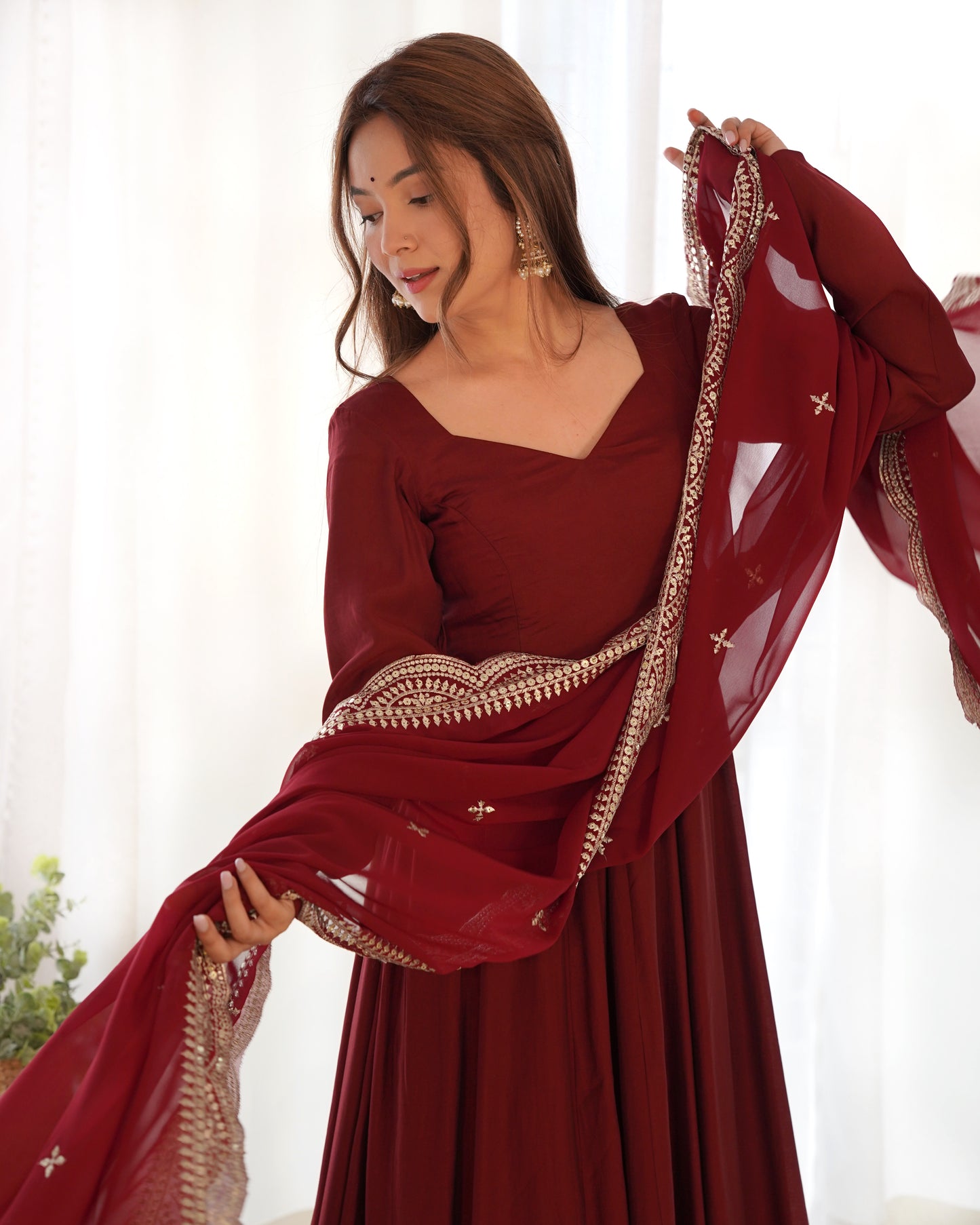PURE ROMANSILK CHANDERI FULLY FLAIR ANARKALI SET