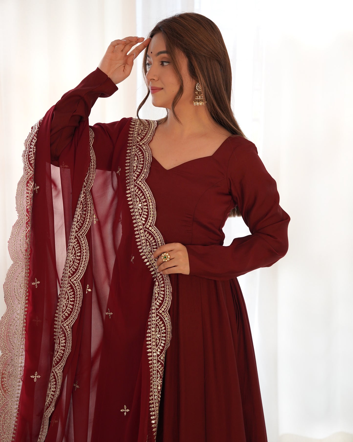 PURE ROMANSILK CHANDERI FULLY FLAIR ANARKALI SET
