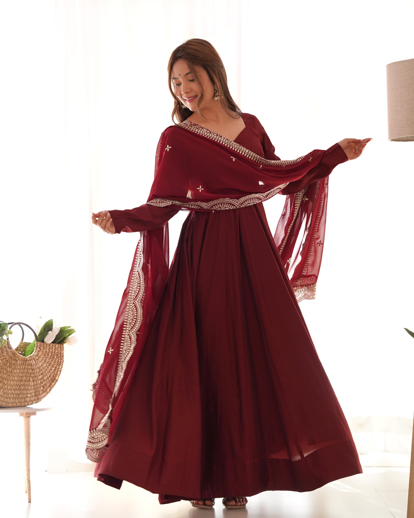 PURE ROMANSILK CHANDERI FULLY FLAIR ANARKALI SET