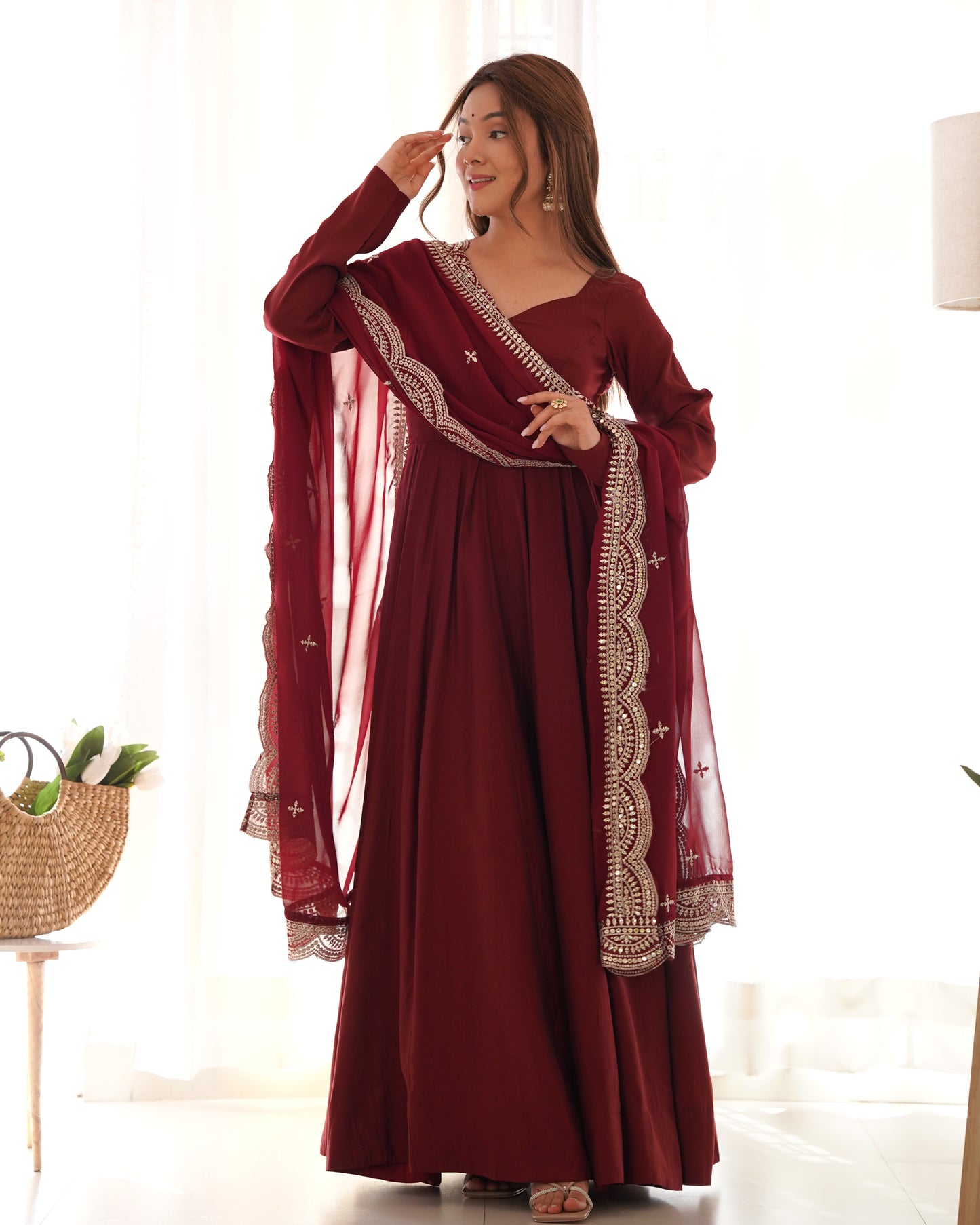 PURE ROMANSILK CHANDERI FULLY FLAIR ANARKALI SET