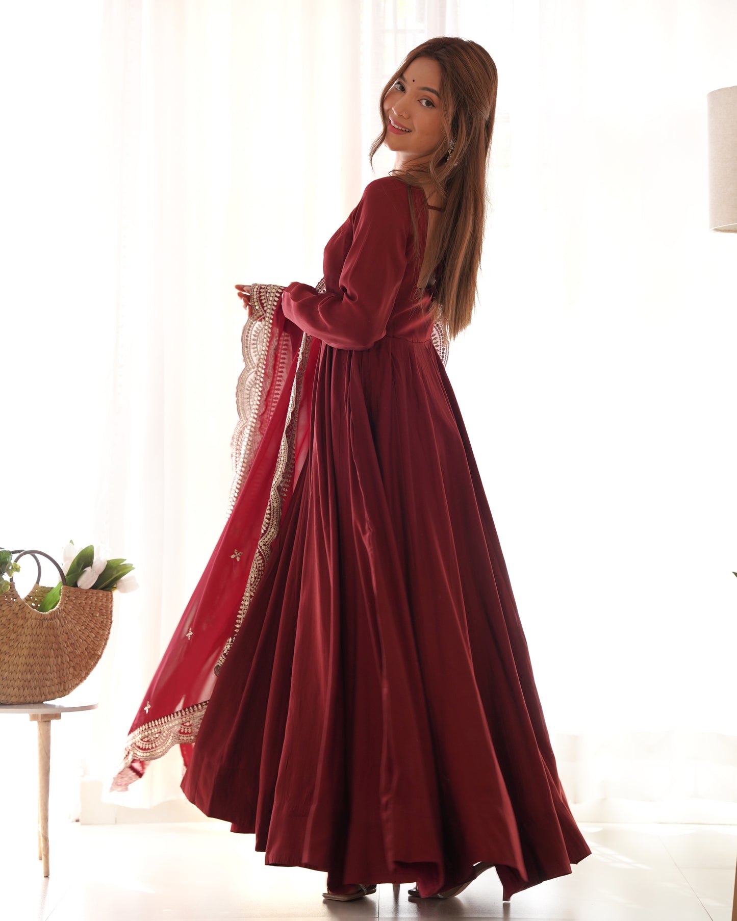 PURE ROMANSILK CHANDERI FULLY FLAIR ANARKALI SET