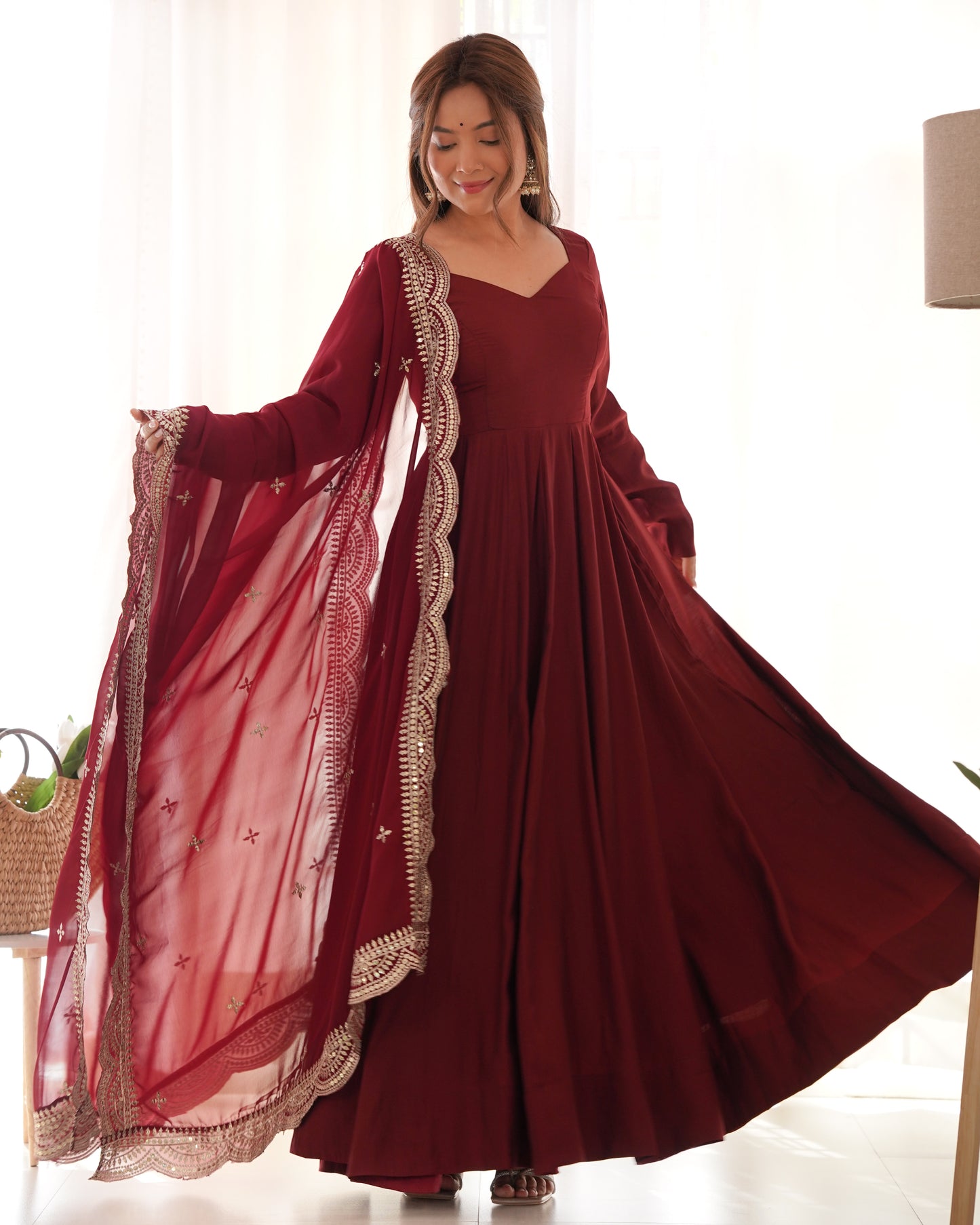 PURE ROMANSILK CHANDERI FULLY FLAIR ANARKALI SET