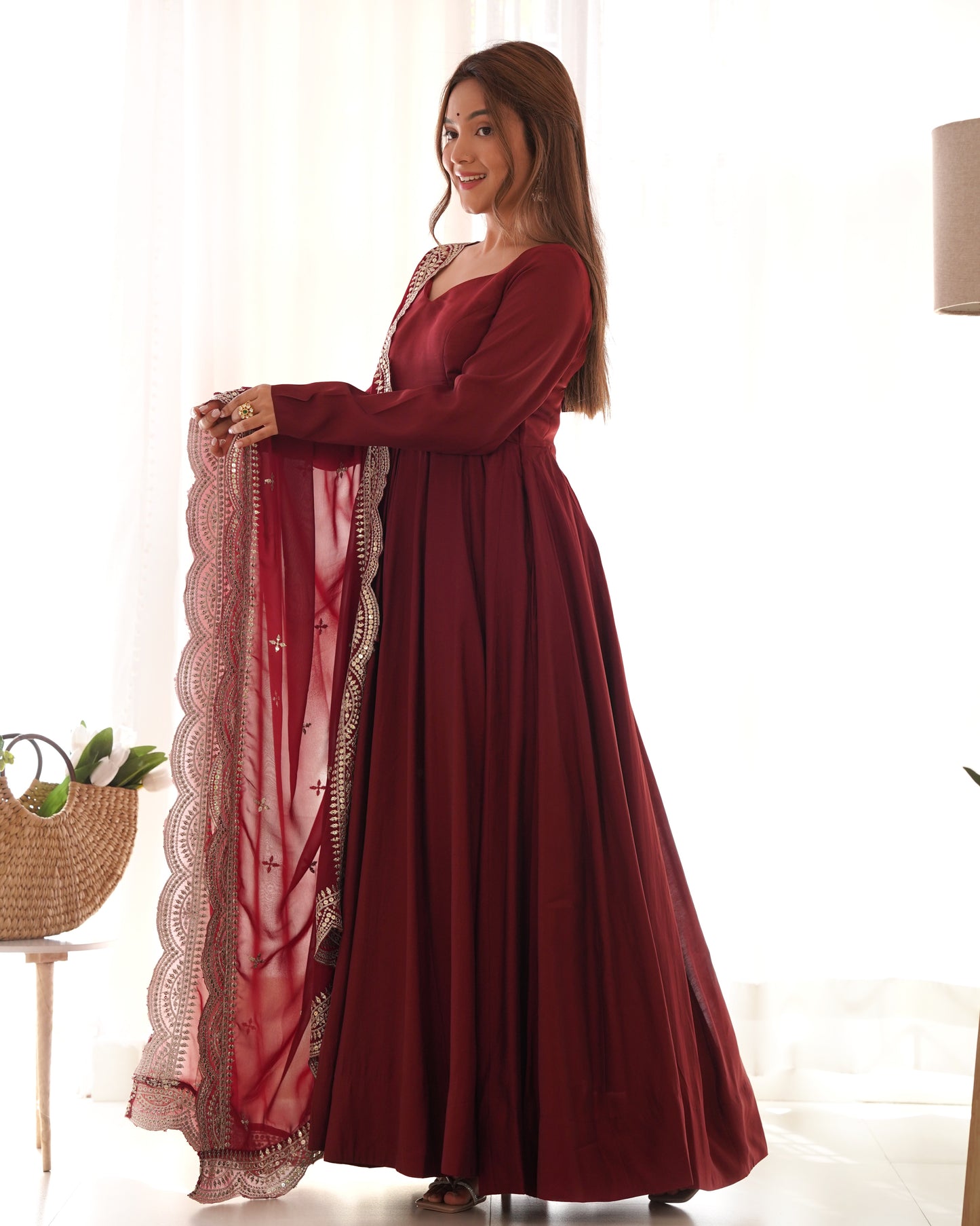 PURE ROMANSILK CHANDERI FULLY FLAIR ANARKALI SET