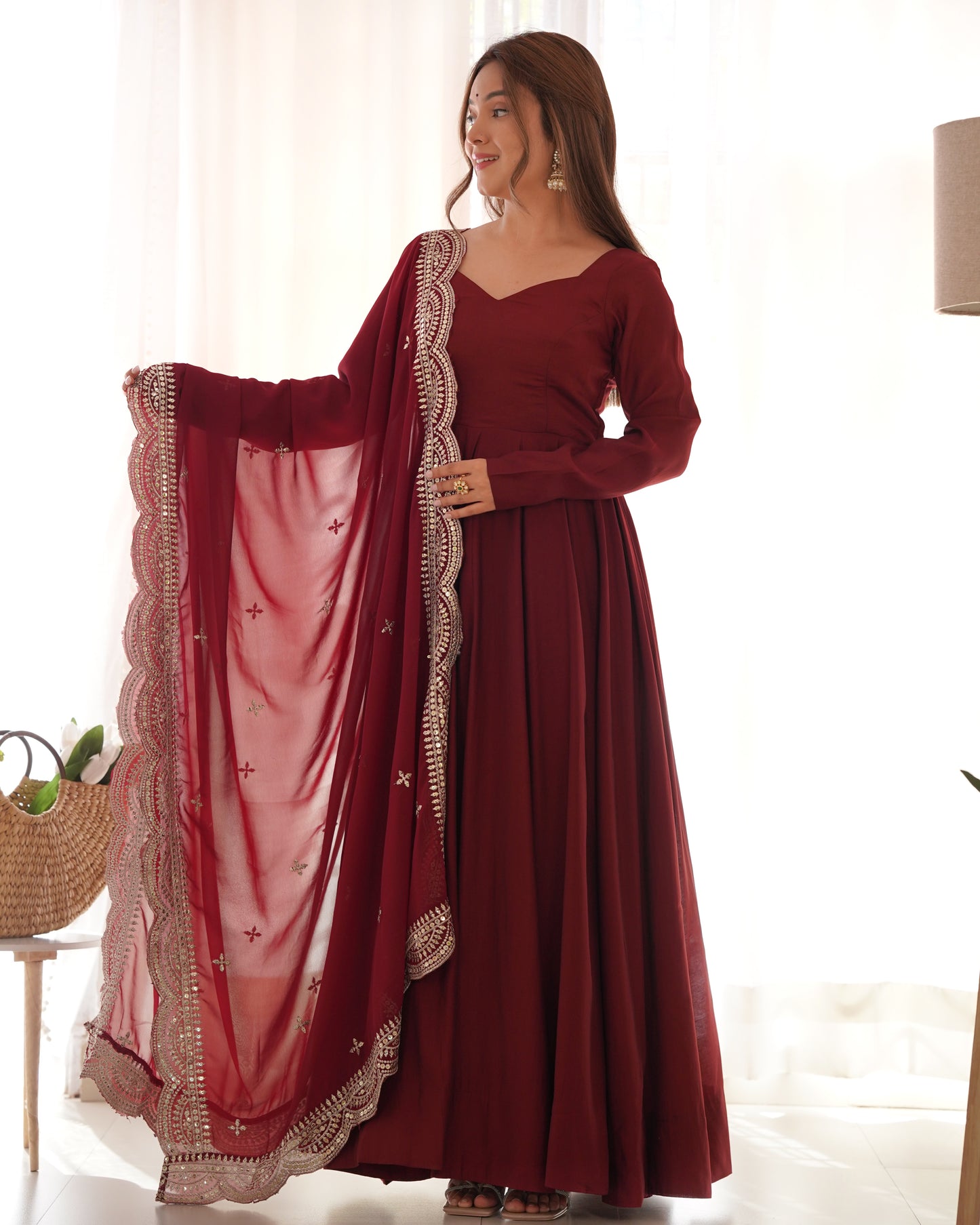 PURE ROMANSILK CHANDERI FULLY FLAIR ANARKALI SET