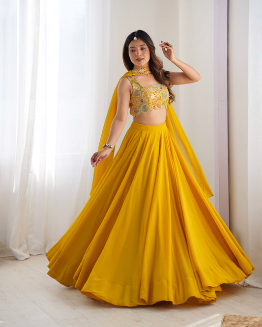Designer Fully Stitched Fox Georgette Embroidered Lehenga Set