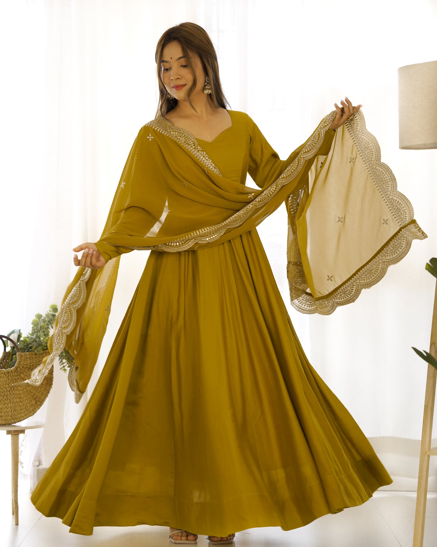 PURE ROMANSILK CHANDERI FULLY FLAIR ANARKALI SET