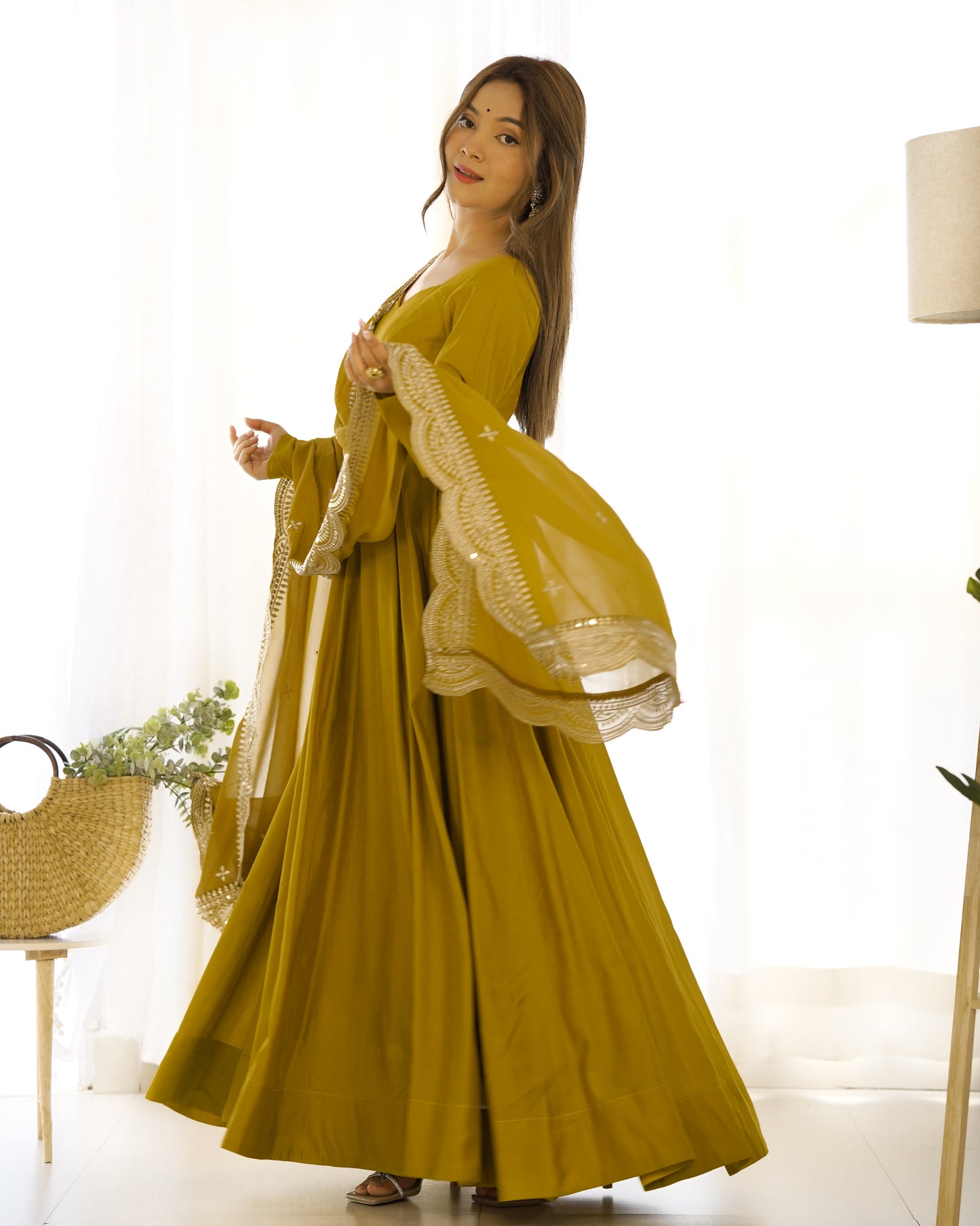 PURE ROMANSILK CHANDERI FULLY FLAIR ANARKALI SET