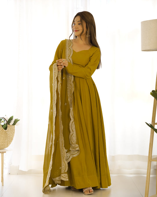 PURE ROMANSILK CHANDERI FULLY FLAIR ANARKALI SET