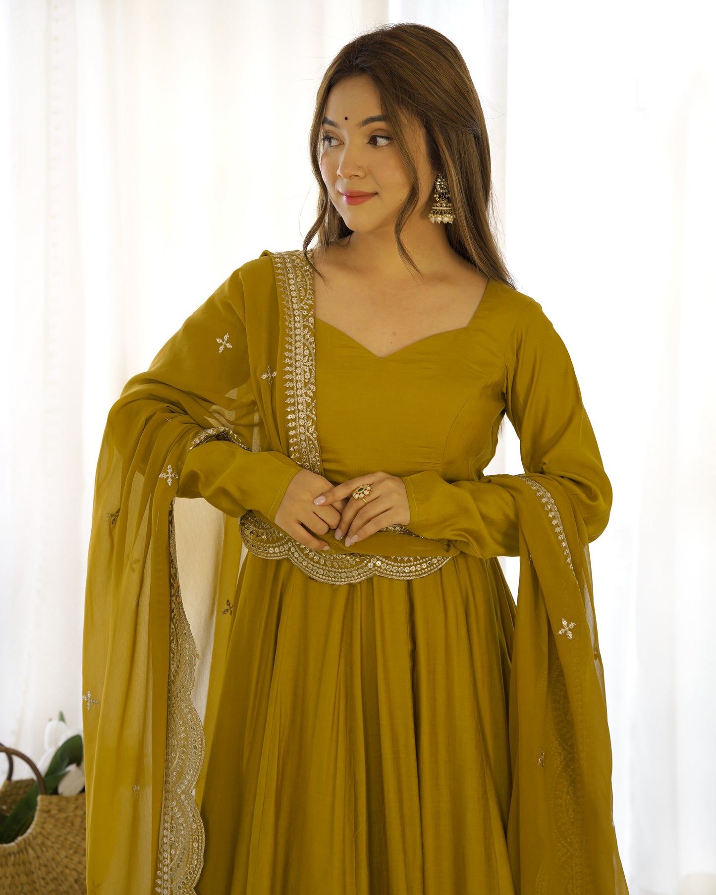 PURE ROMANSILK CHANDERI FULLY FLAIR ANARKALI SET