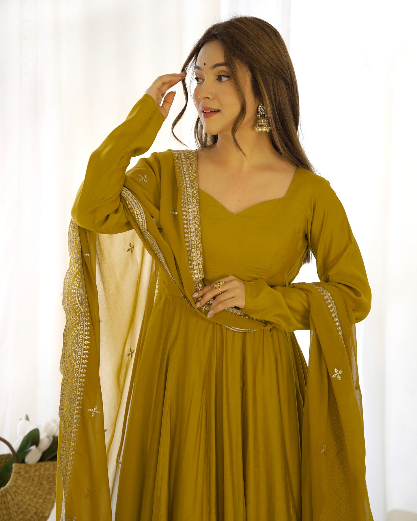 PURE ROMANSILK CHANDERI FULLY FLAIR ANARKALI SET