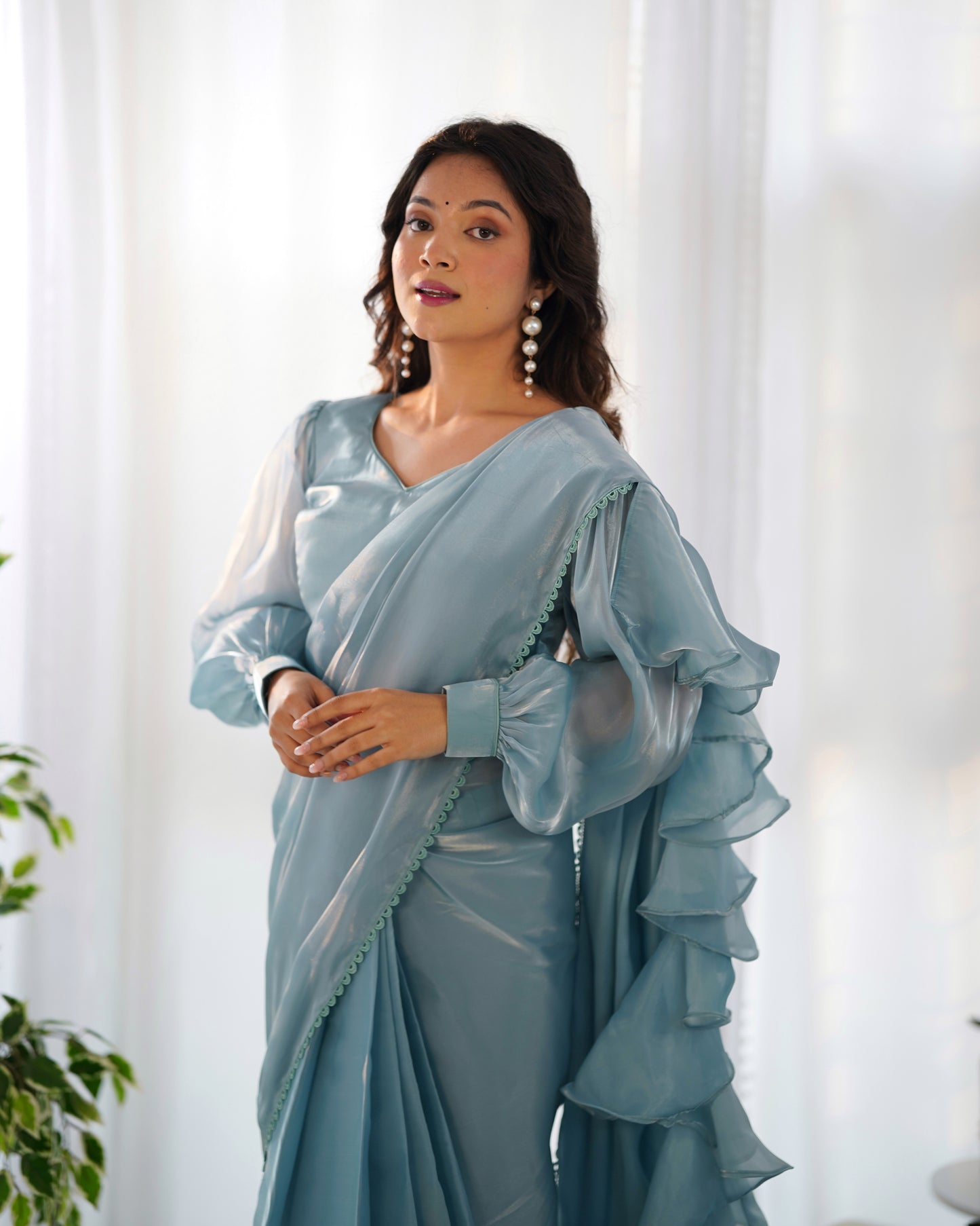 Premium Ready-to-Wear Predraped Ruffle Saree Set
