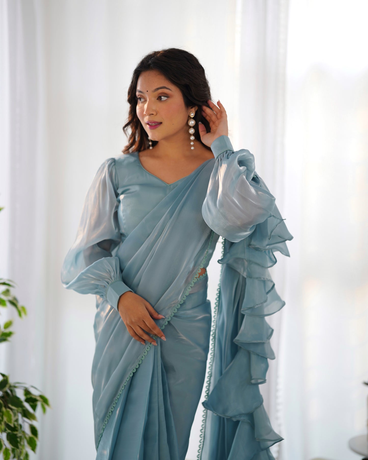Premium Ready-to-Wear Predraped Ruffle Saree Set