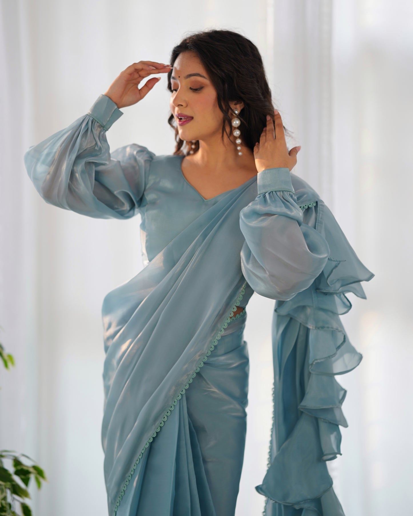 Premium Ready-to-Wear Predraped Ruffle Saree Set