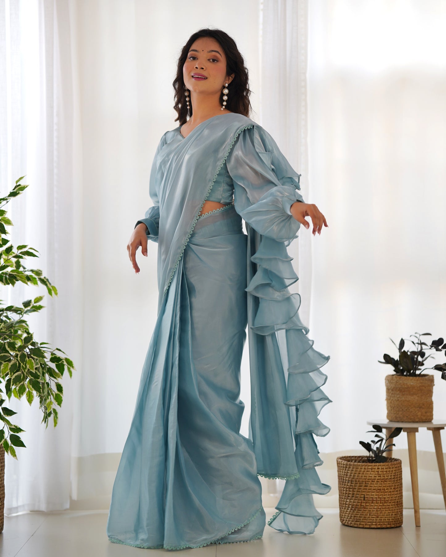 Premium Ready-to-Wear Predraped Ruffle Saree Set