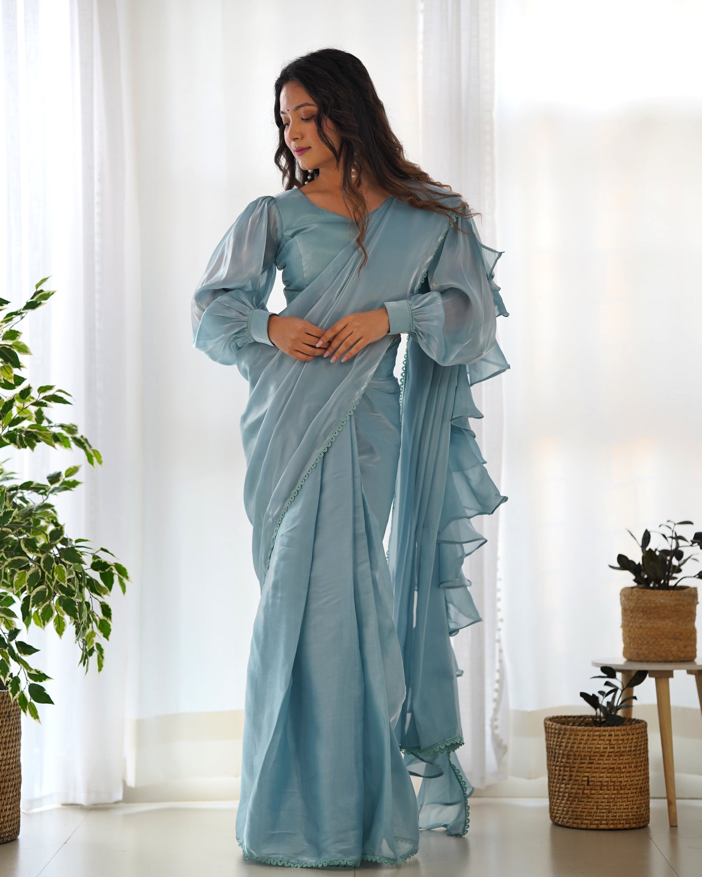 Premium Ready-to-Wear Predraped Ruffle Saree Set