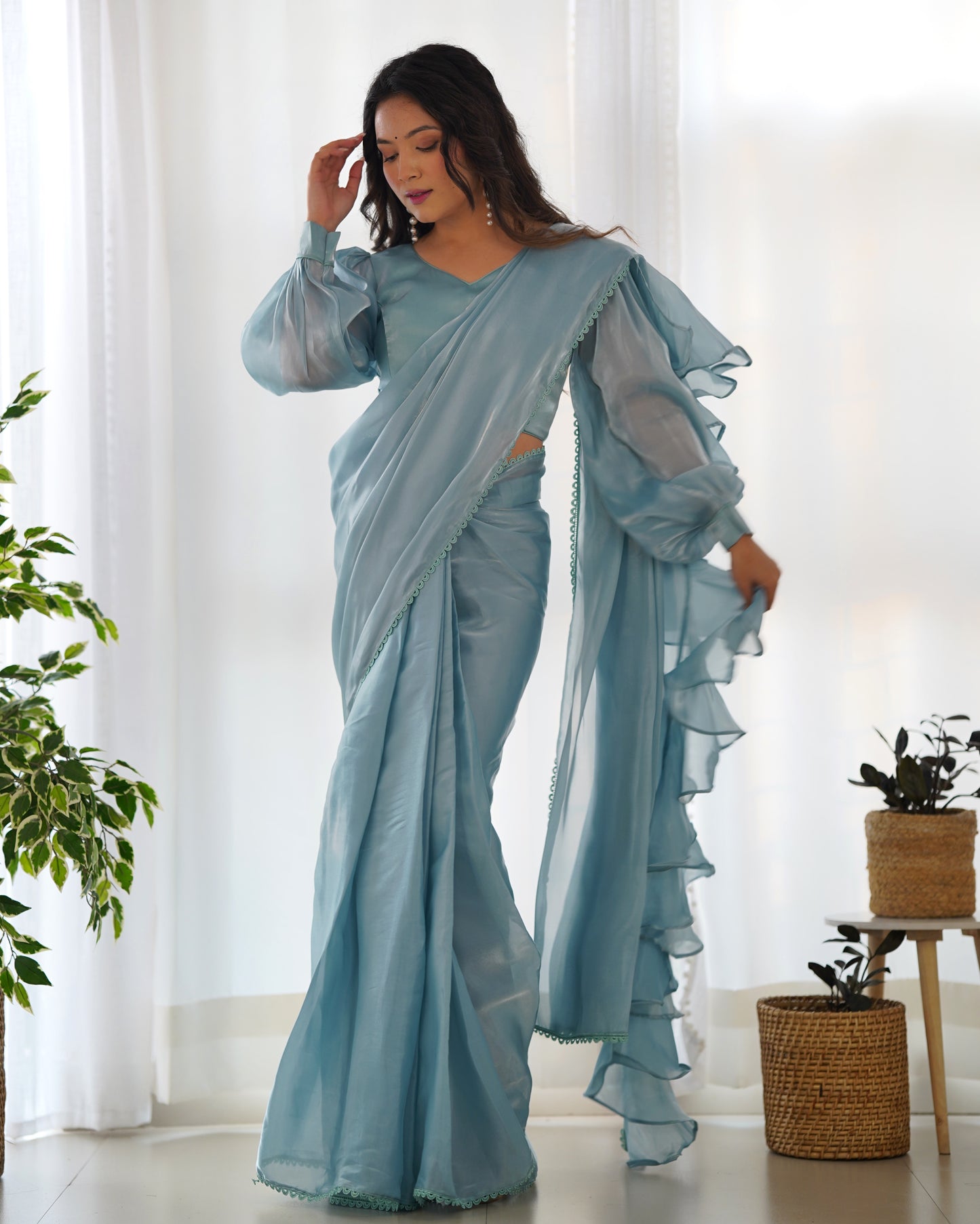 Premium Ready-to-Wear Predraped Ruffle Saree Set