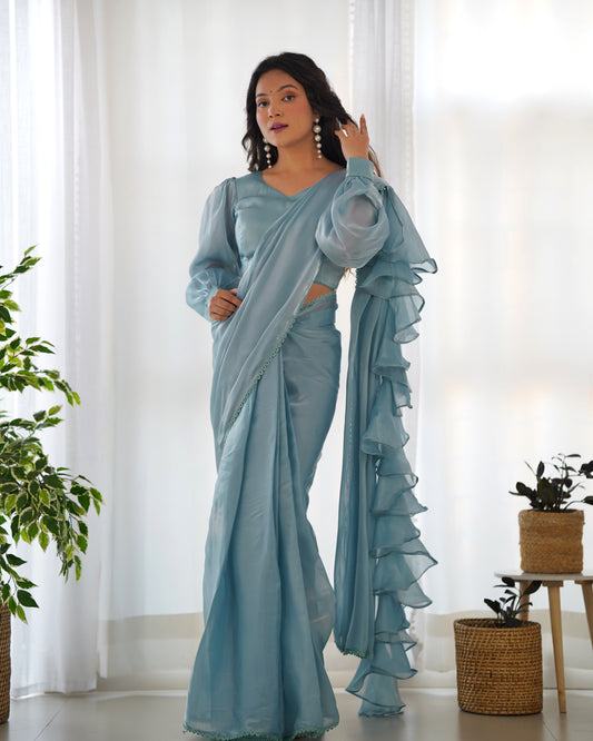 Premium Ready-to-Wear Predraped Ruffle Saree Set