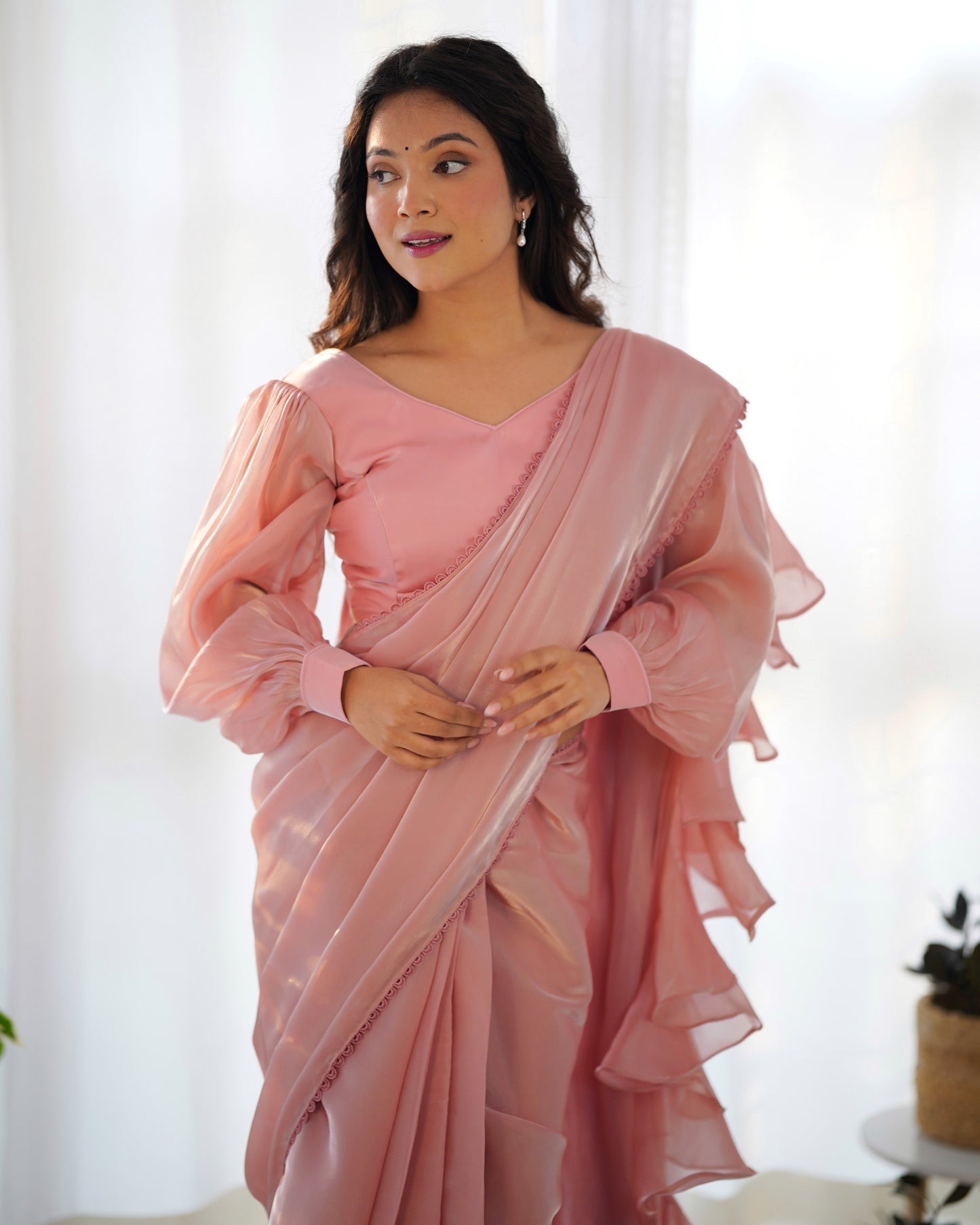 Premium Ready-to-Wear Predraped Ruffle Saree Set