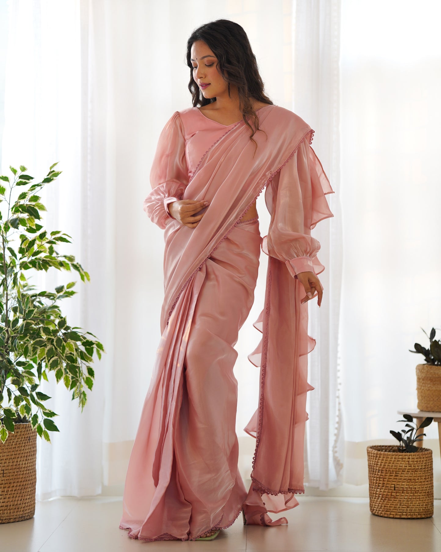 Premium Ready-to-Wear Predraped Ruffle Saree Set