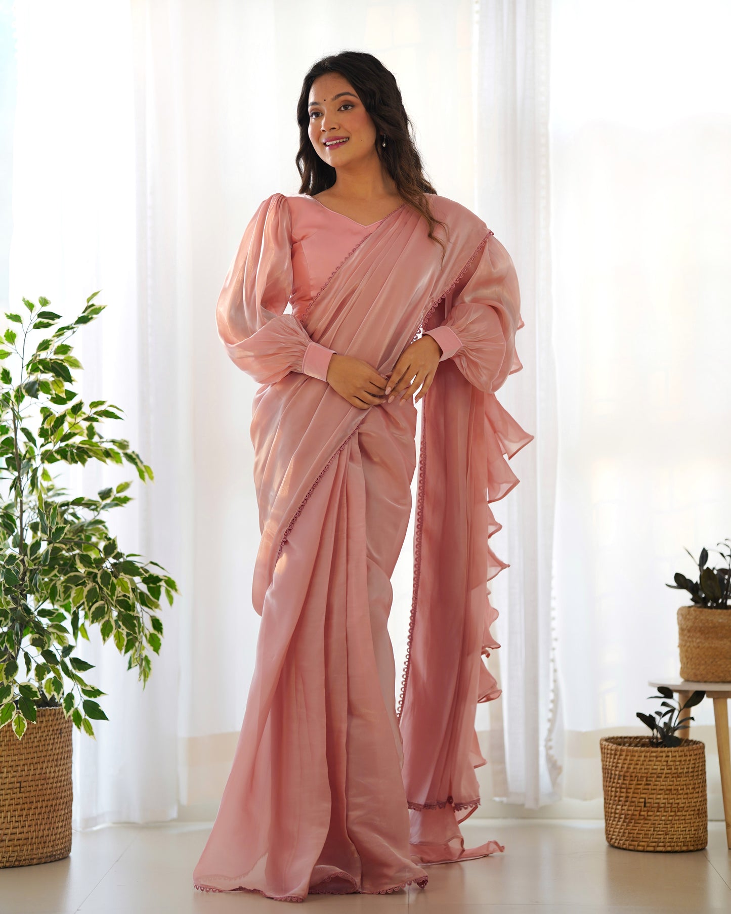 Premium Ready-to-Wear Predraped Ruffle Saree Set