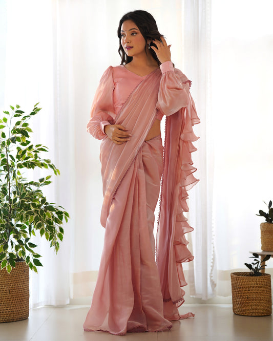 Premium Ready-to-Wear Predraped Ruffle Saree Set
