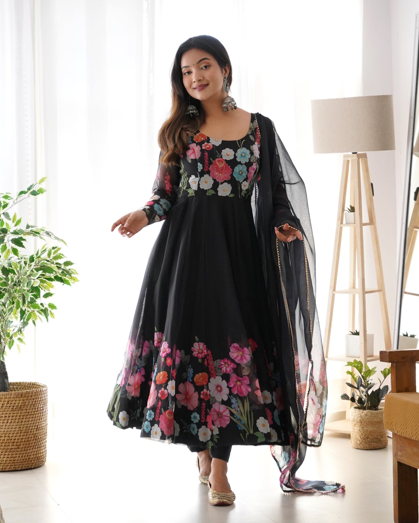 PURE SOFT ORGANJA SILK FABRIC FULLY FLAIR KALI PATTERN ANARKALI SET