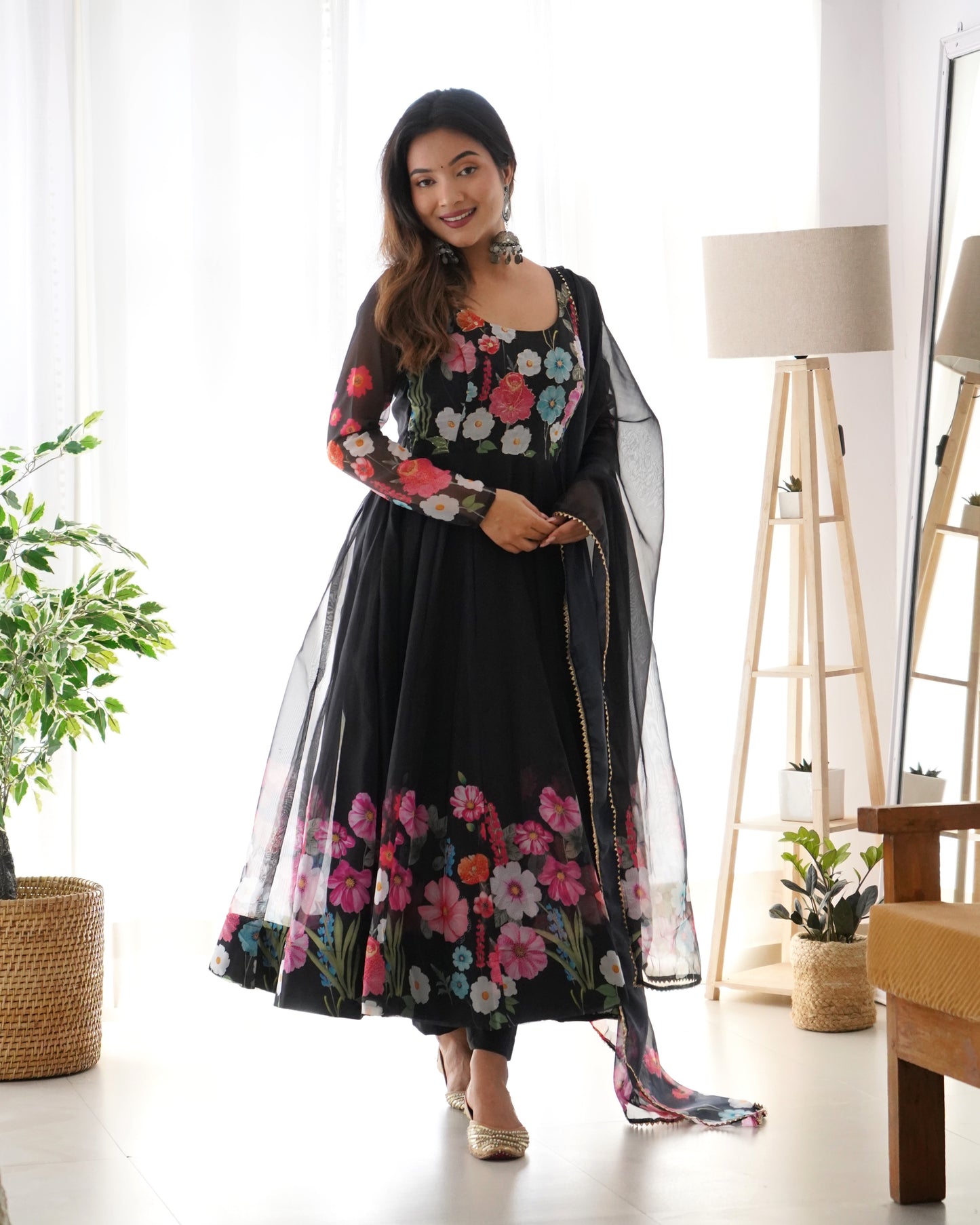 PURE SOFT ORGANJA SILK FABRIC FULLY FLAIR KALI PATTERN ANARKALI SET