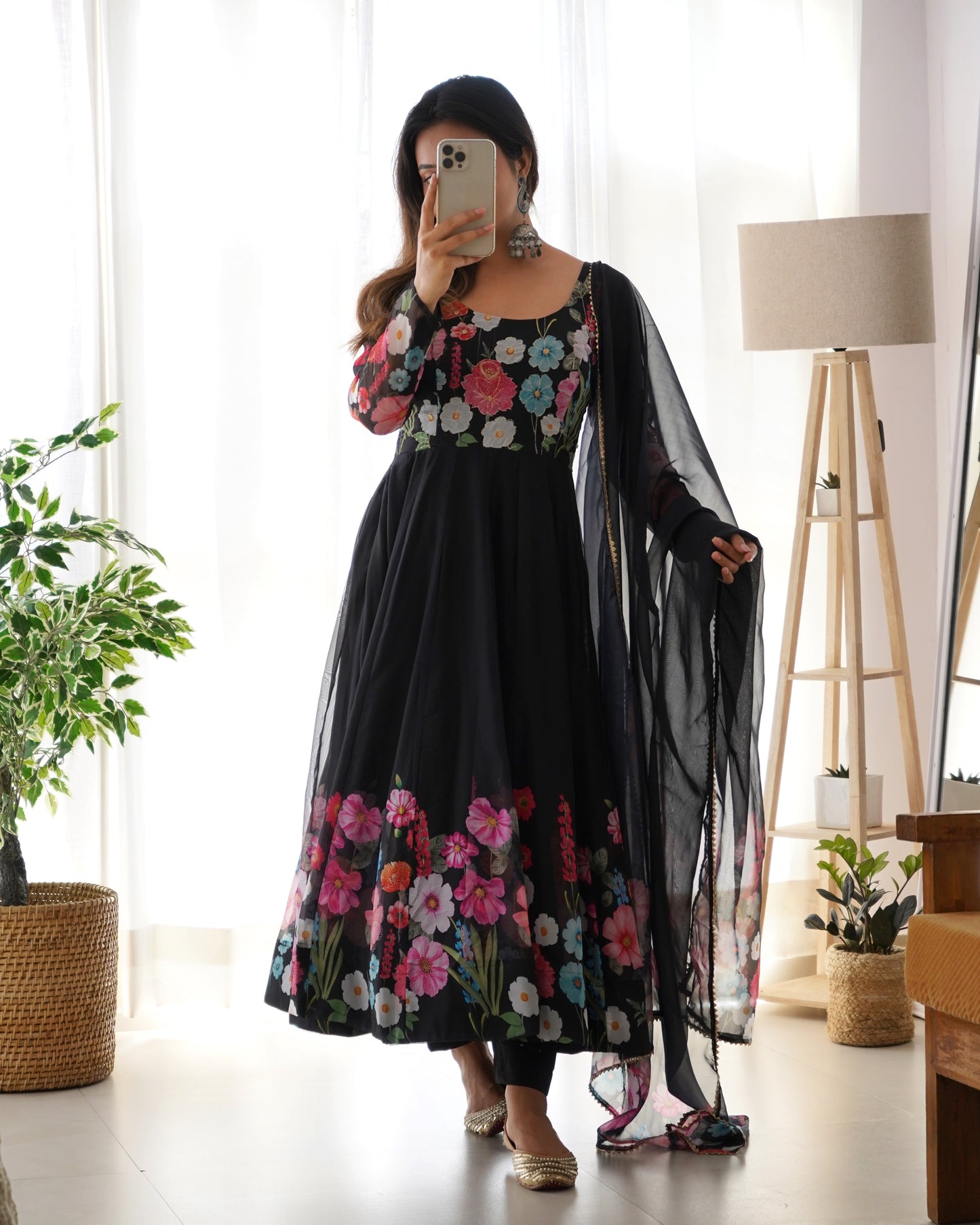 PURE SOFT ORGANJA SILK FABRIC FULLY FLAIR KALI PATTERN ANARKALI SET